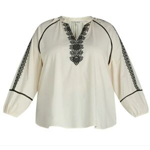 The Pioneer Woman Cream Peasant Blouse with Black Embroidery